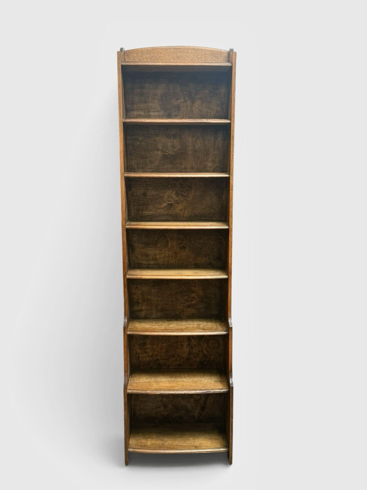 Antique Art Deco Waterfall Bookcase Vintage Oak 1910s Open Shelving
