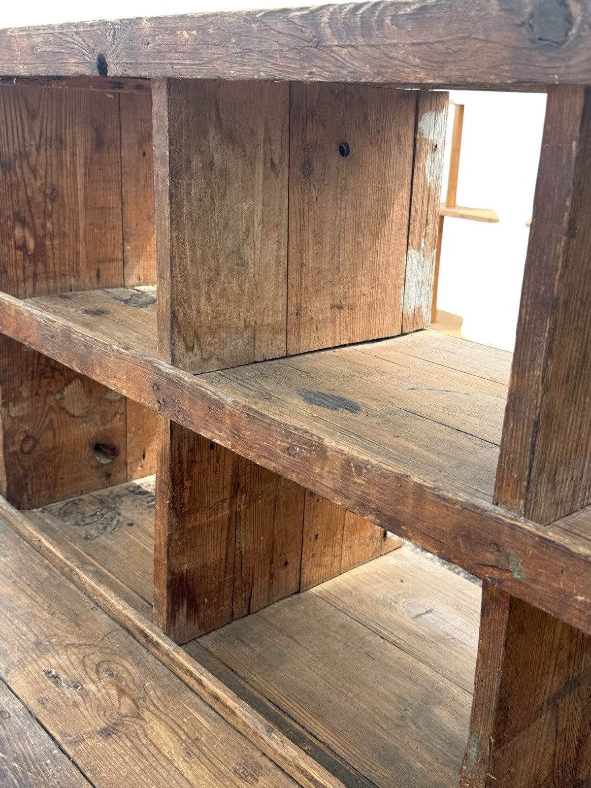 Large Vintage Wooden Pigeon Hole Unit Rustic Storage Cabinet Shelving Rack