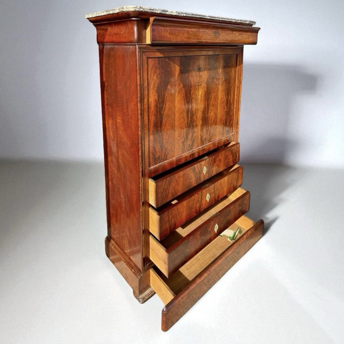 Antique French 19th Century Flame Mahogany Secretaire