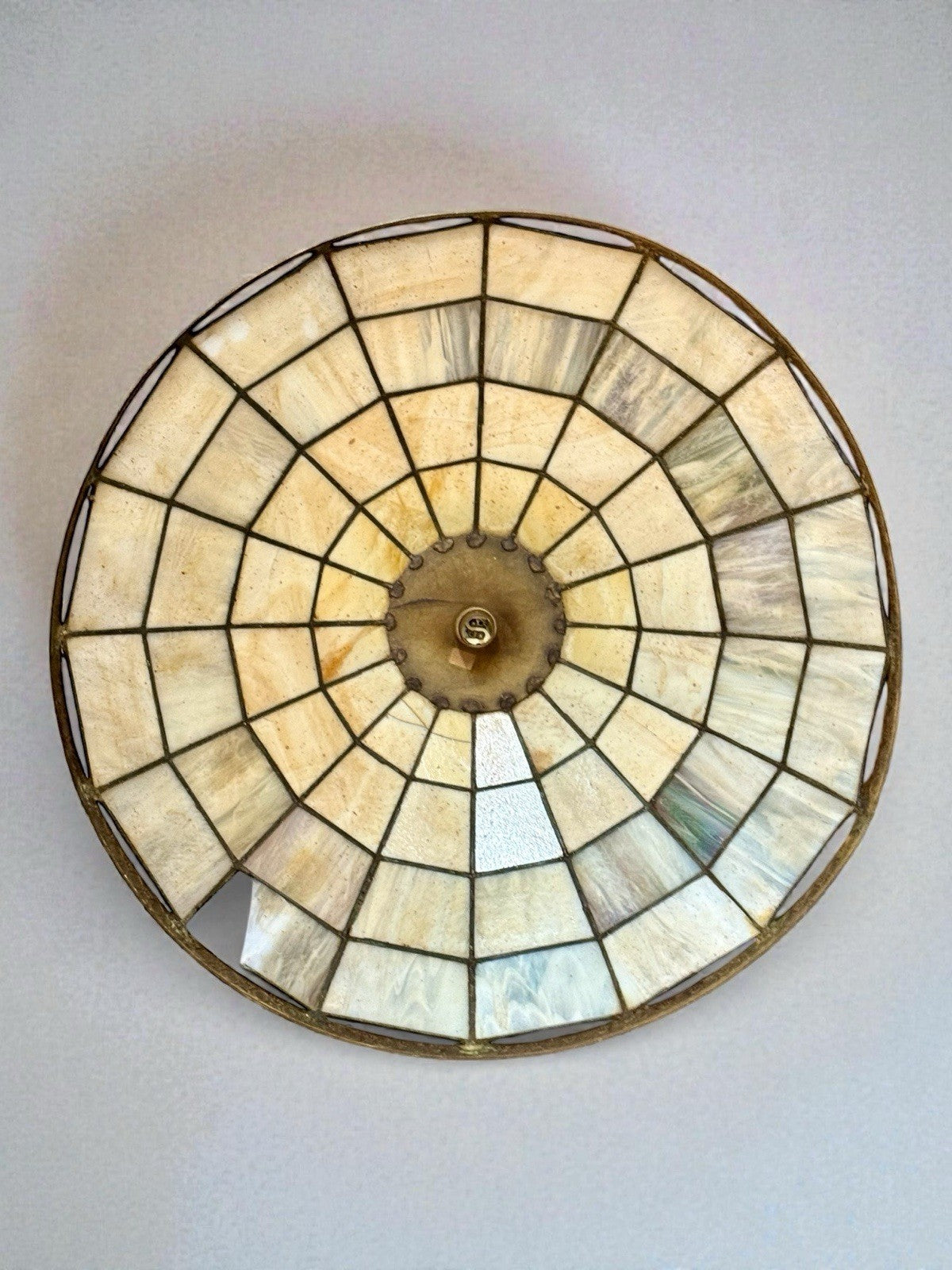 Pair of Large Vintage Tiffany Style Mother of Pearl Ceiling or Lamp Shades
