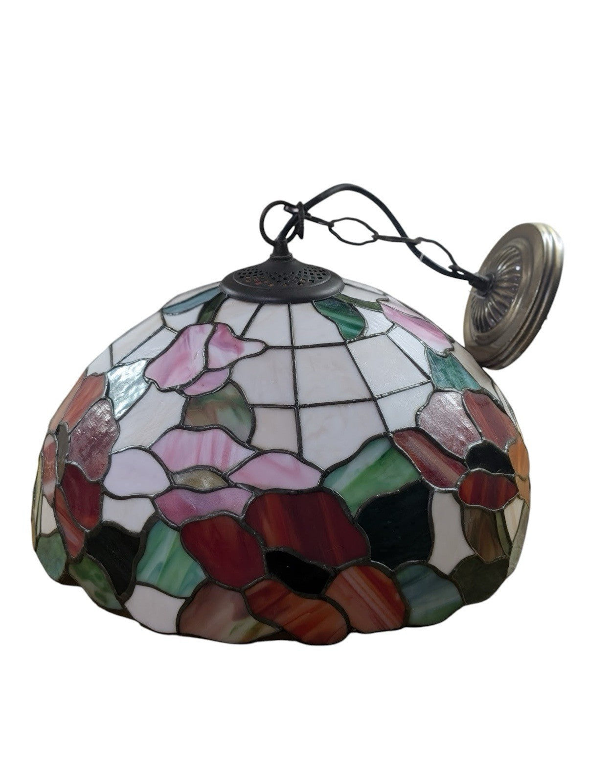 Pair Tiffany Style Glass Ceiling Pendants Vintage Stained Glass Lights
