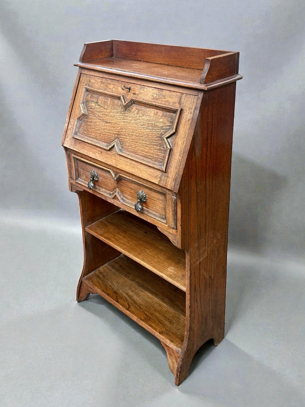 Antique Edwardian Arts & Crafts Bureau Writing Desk Solid Oak Original