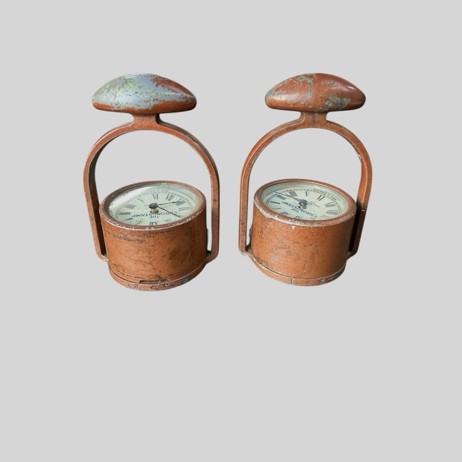 Pair Vintage Chronostamp Clocks Warwick Time Stamp Co Industrial