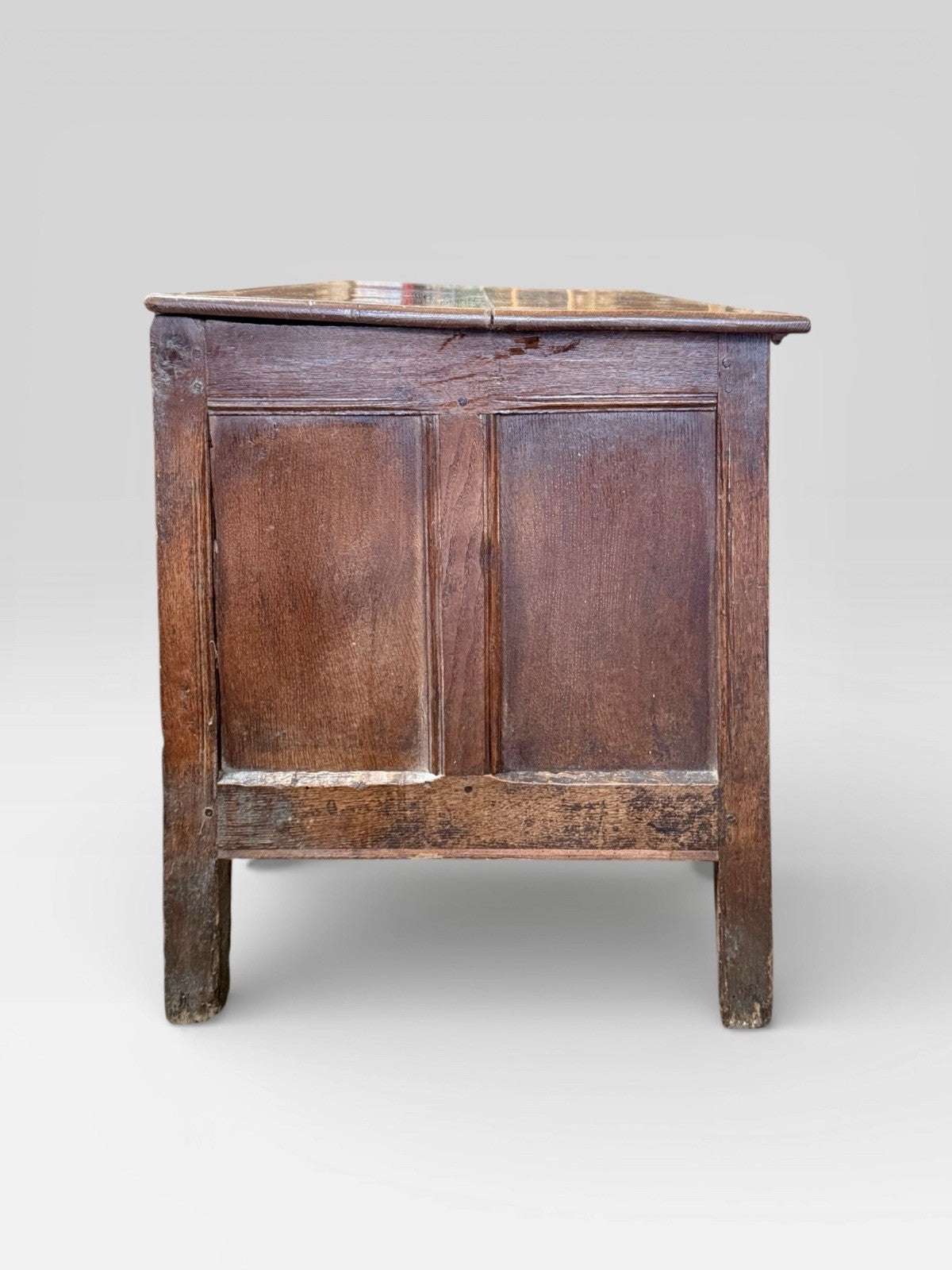Antique 18th Century Oak Three Panel Coffer Chest Trunk