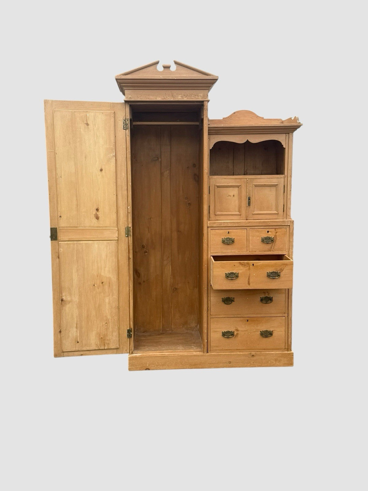 Antique Victorian Pine Wardrobe Rustic Country Armoire Storage Cabinet