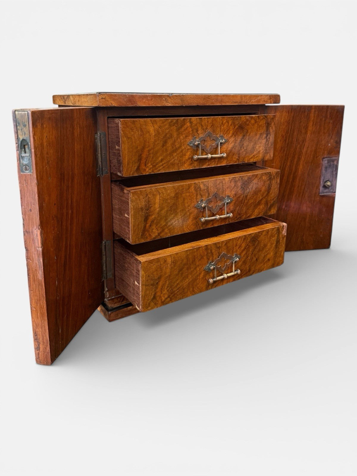 Antique Burr Walnut Collectors Display Cabinet Cupboard
