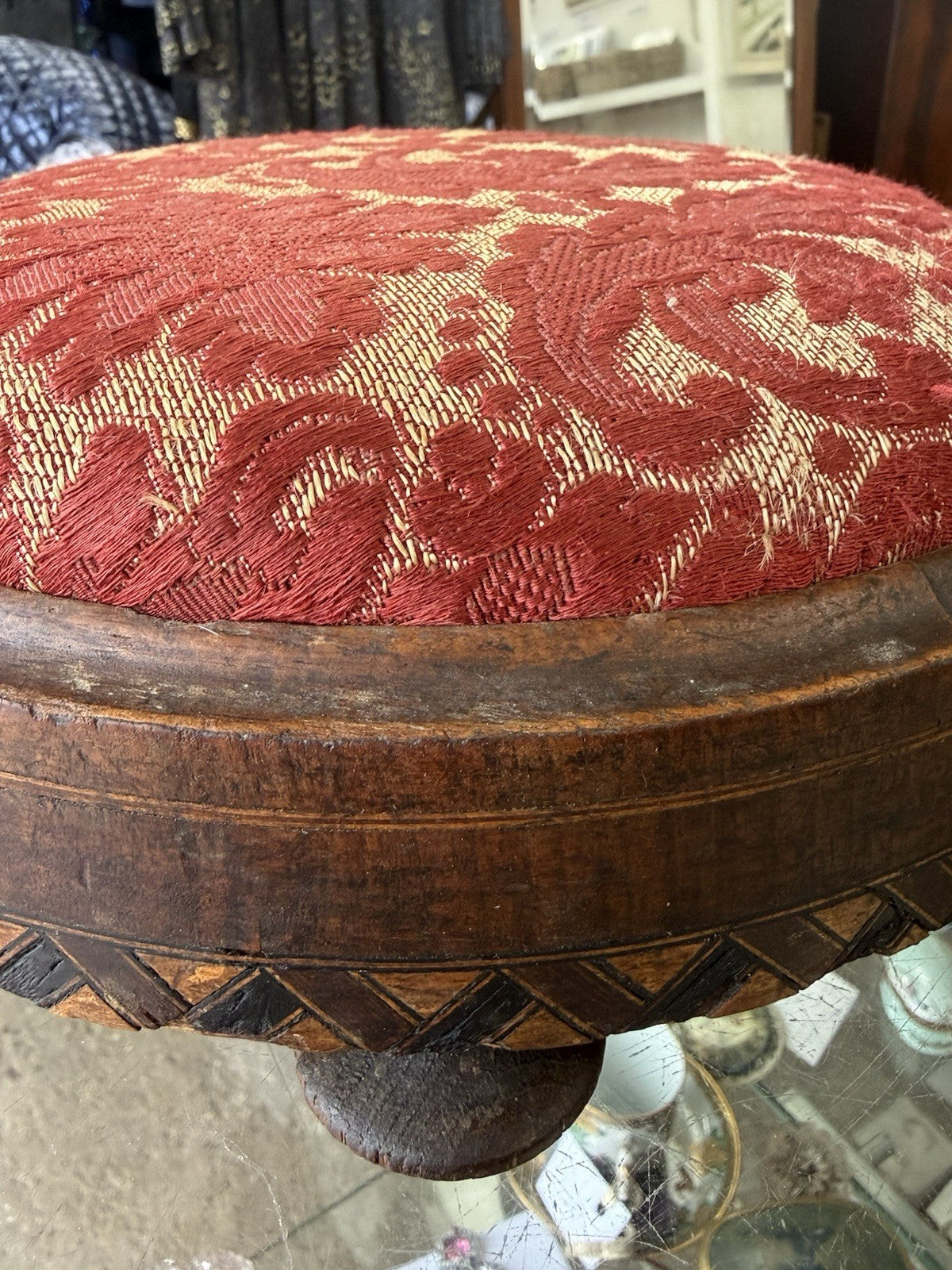 English Victorian Ebonised Cushioned Footstool Art Nouveau Detail