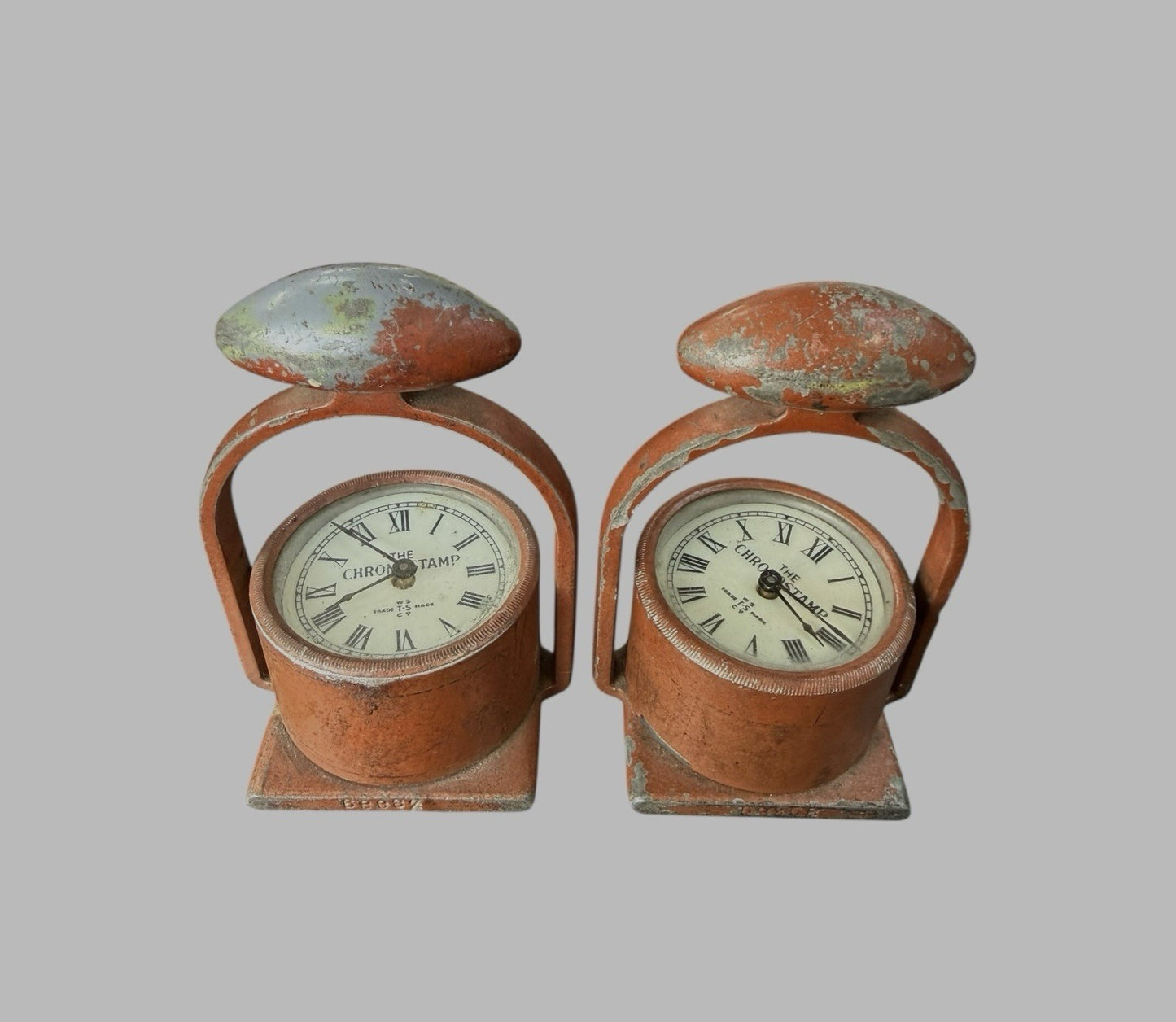 Pair Vintage Chronostamp Clocks Warwick Time Stamp Co Industrial