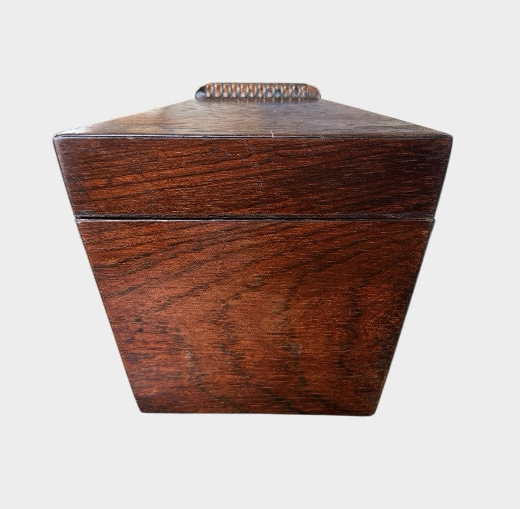 Antique Oak Tea Caddy 2 Compartment Vintage Collectors Storage Box