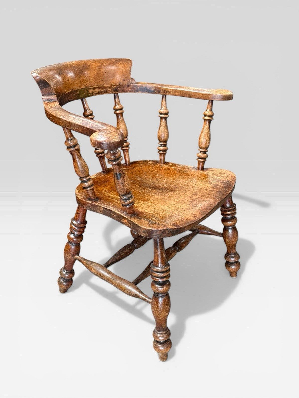 Antique Victorian Oak Captain’s Chair Desk Armchair Carver Seat Vintage