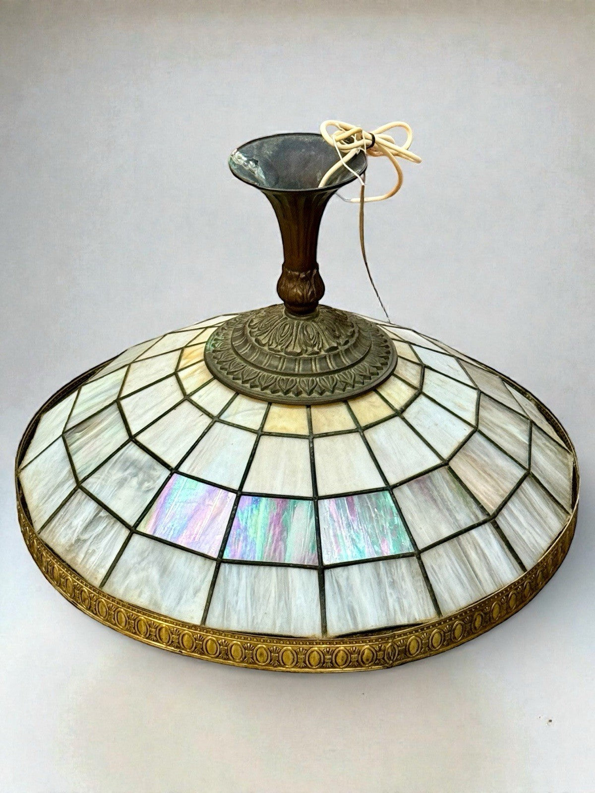 Pair of Large Vintage Tiffany Style Mother of Pearl Ceiling or Lamp Shades