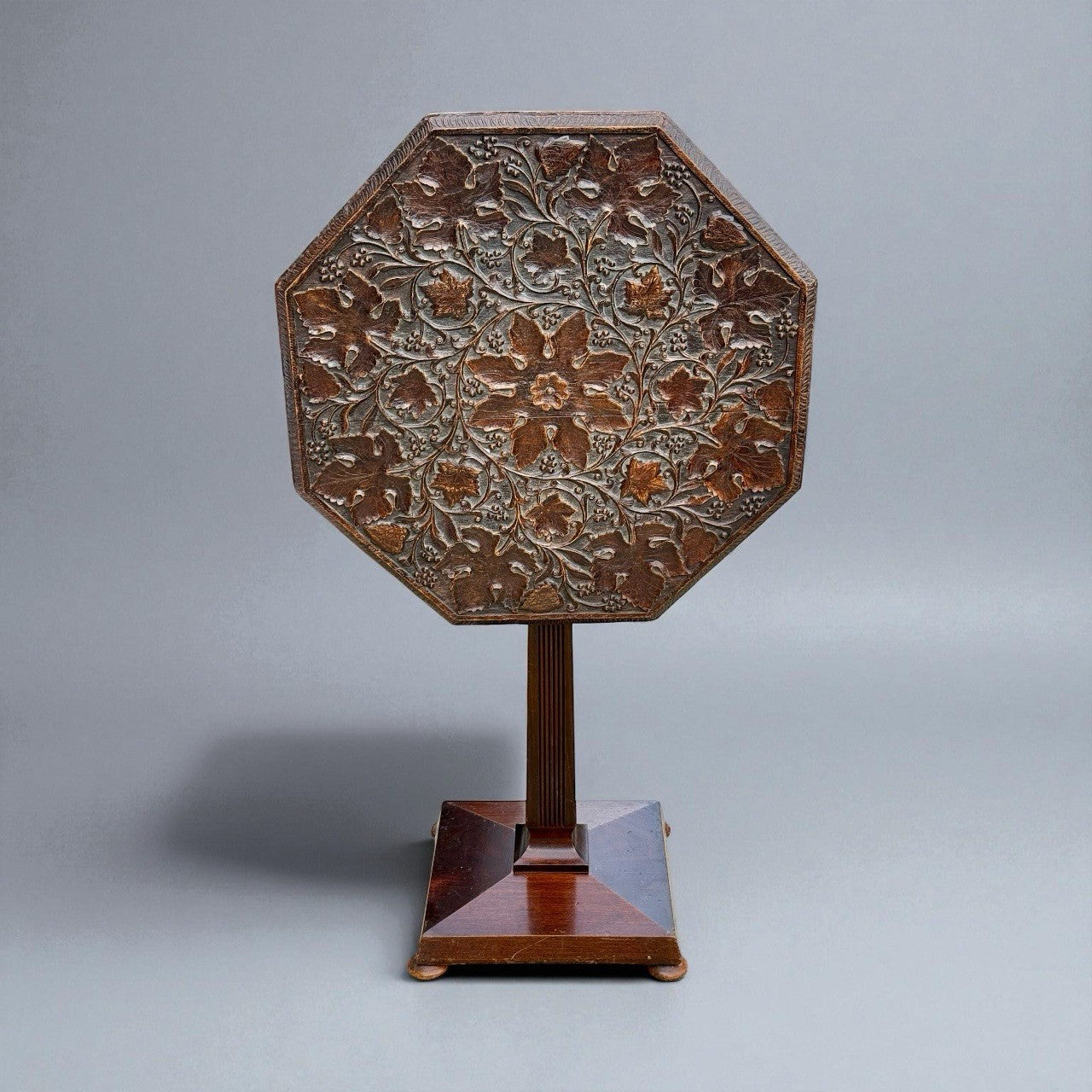 Antique Tilt Top Carved Oak Table 