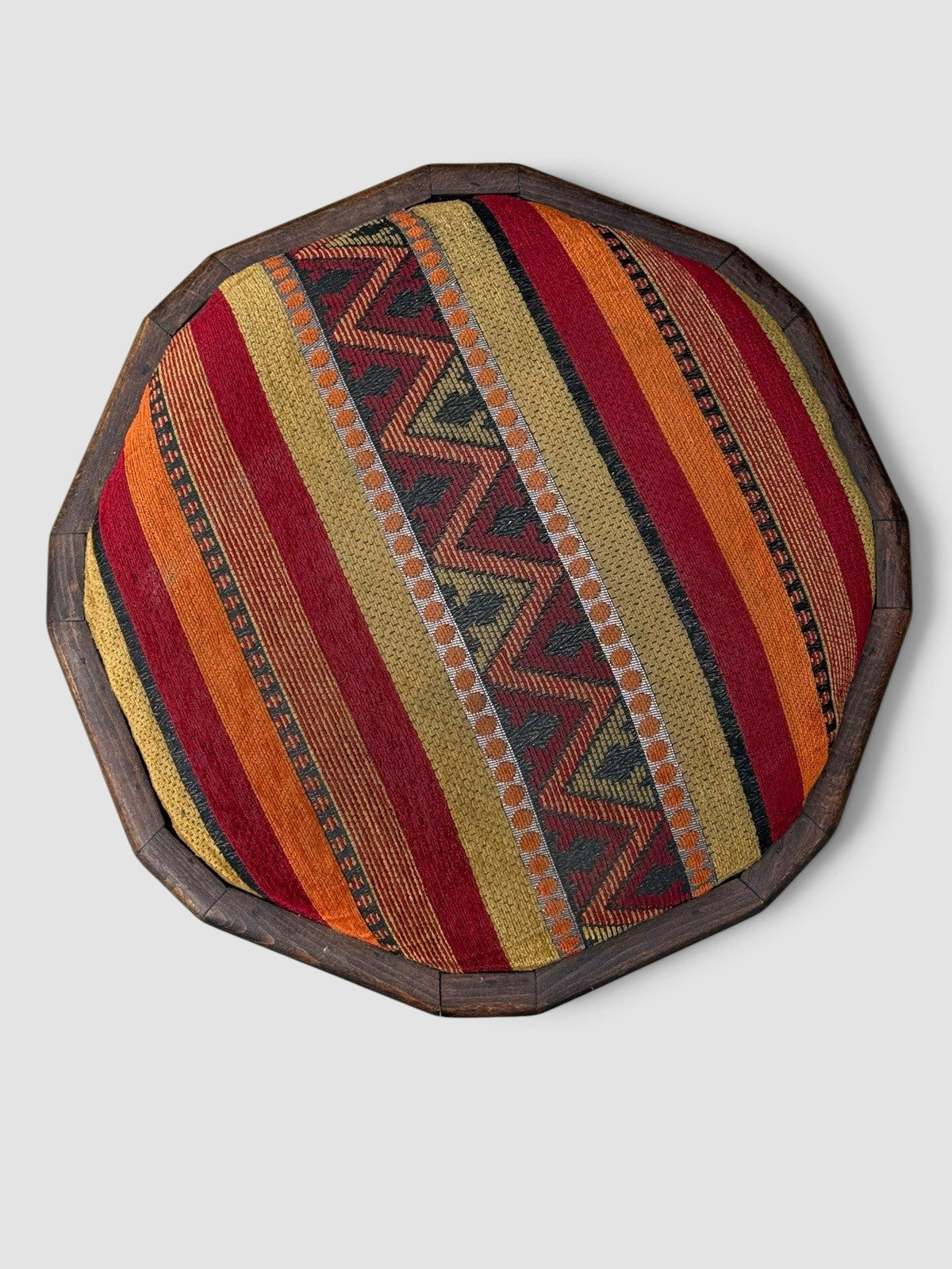 Vintage Moroccan Carved Wooden Stool Footstool Berber Kilim Seat