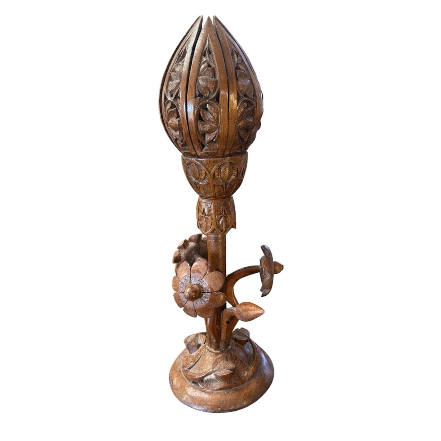 Vintage Hand Carved Lotus Flower Table Lamp Light 