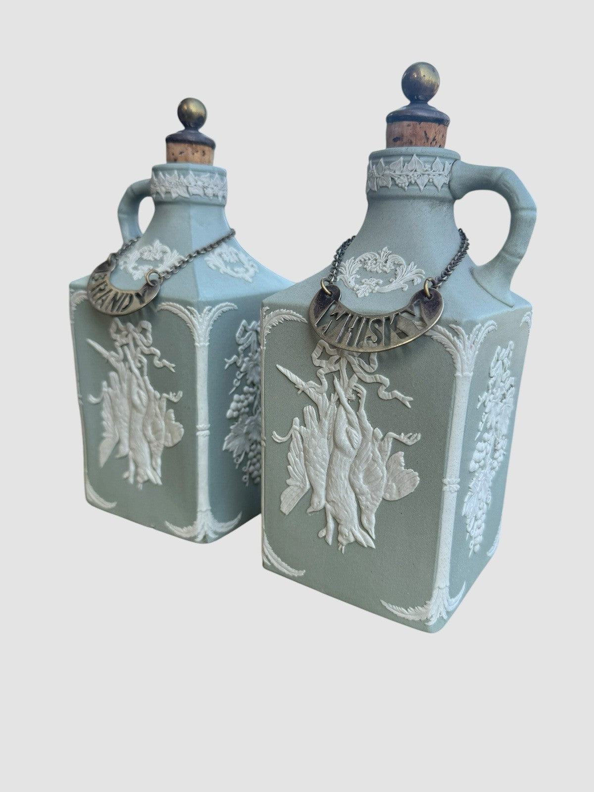 Antique Pair 19th Century Jasper Spirit Flagons Decanters Collectible