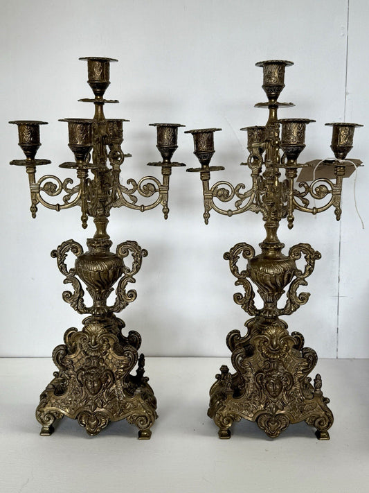 Antique Brass Baroque Style Candelabra