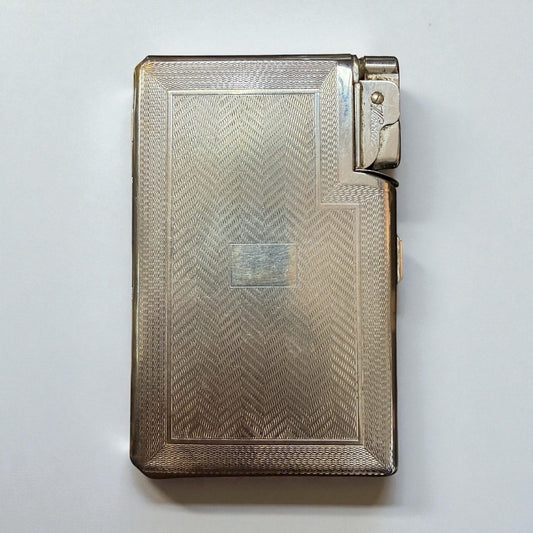 Vintage Windsor Cigarette Case with Matching Lighter Metal Smoking Set Retro