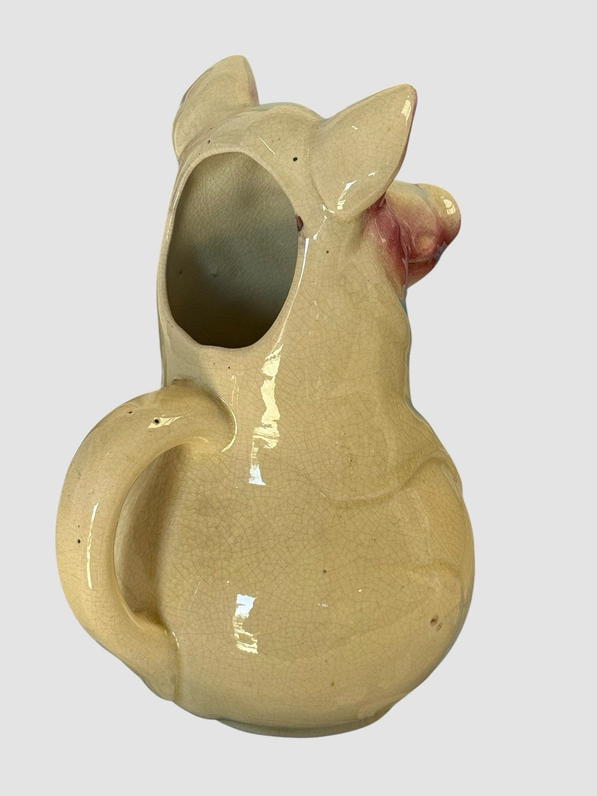 Antique Majolica Glazed Ceramic Pig Jug Pitcher Creamware Style Rustic