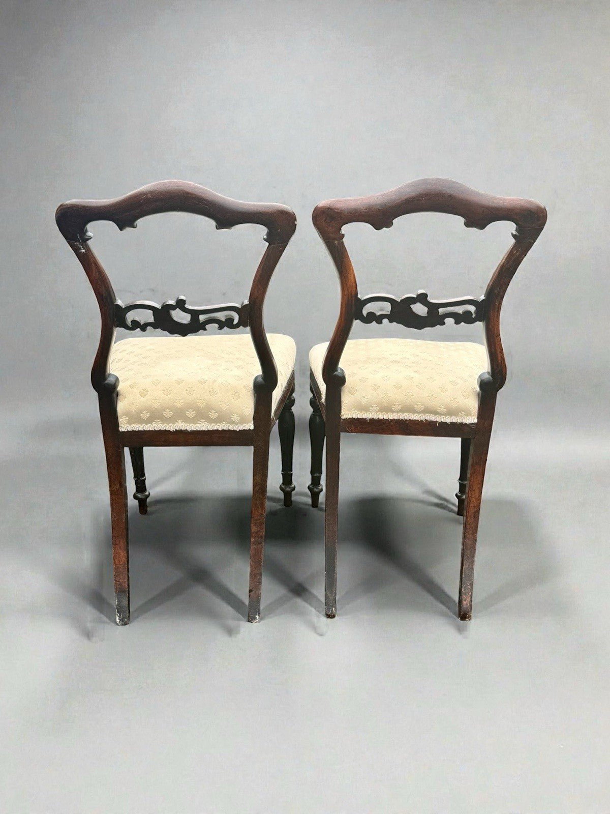 Pair Victorian Walnut Balloon Back Chairs Upholstered Antique Dining