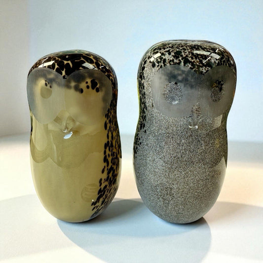 Pair Of Wedgwood Glass Owl Paperweights