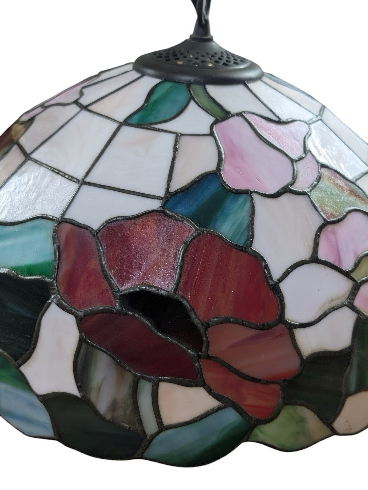 Pair Tiffany Style Glass Ceiling Pendants Vintage Stained Glass Lights