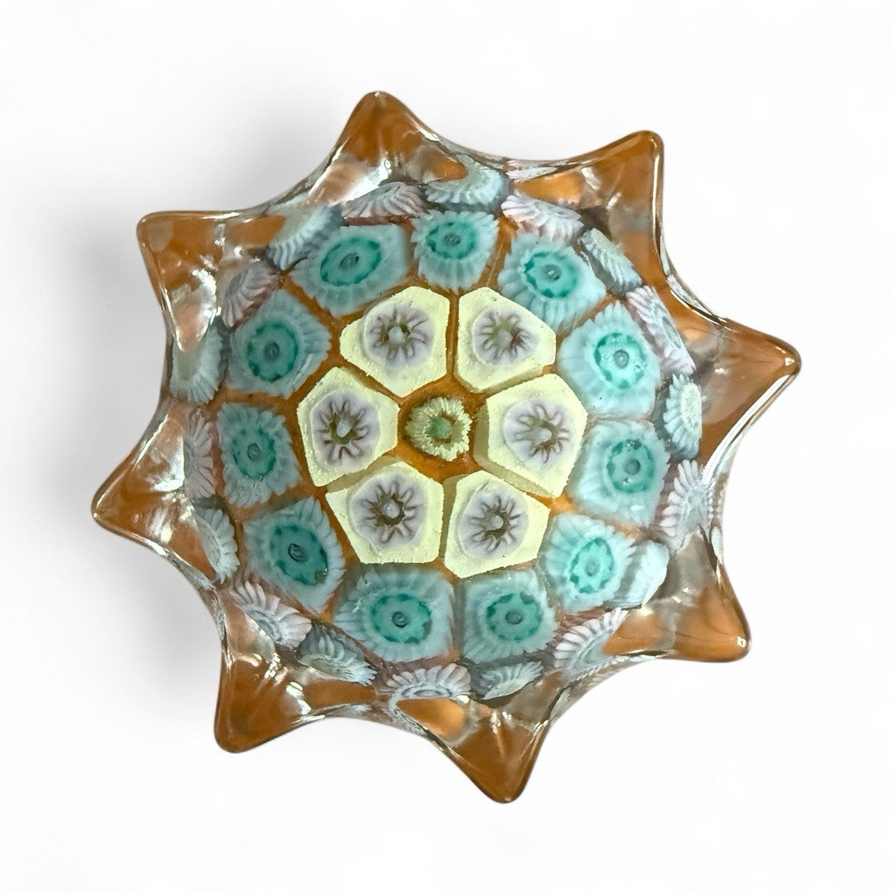 STRATHEARN  GLASS 2" PAPERWEIGHT  STAR  MILLEFIORI