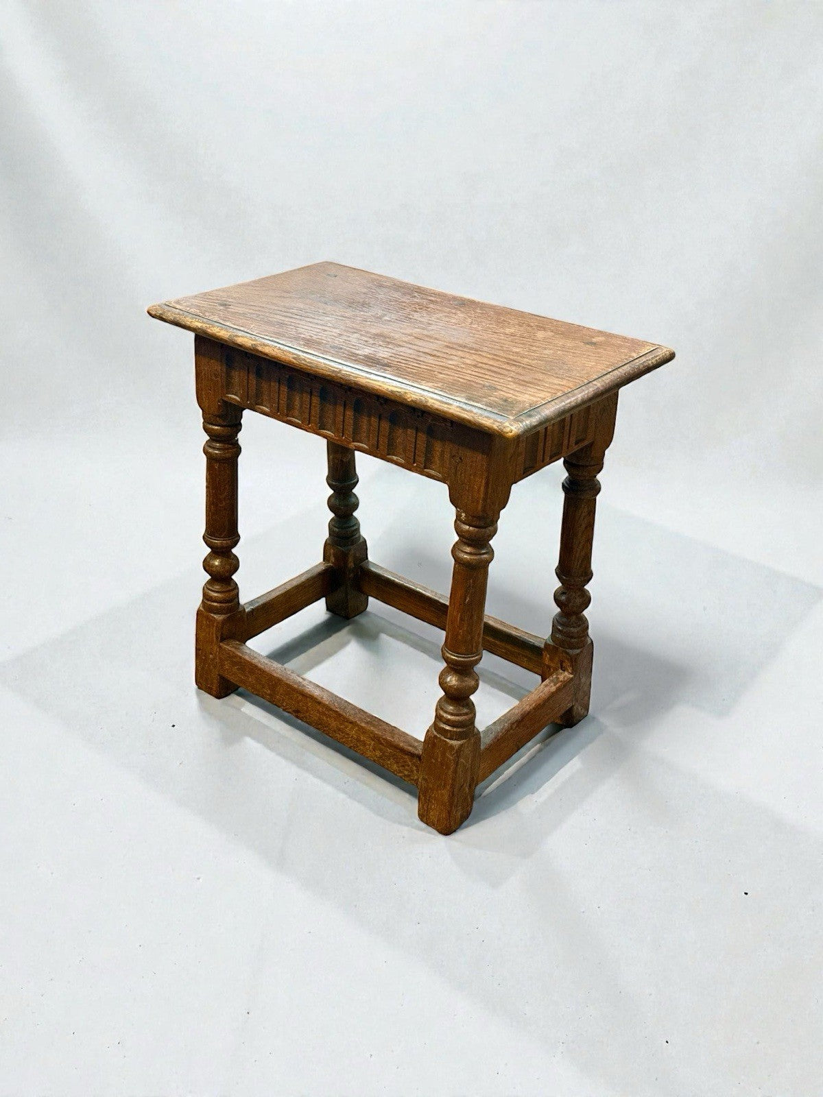 Antique English Oak Joint Stool 19th Century With Turned Legs