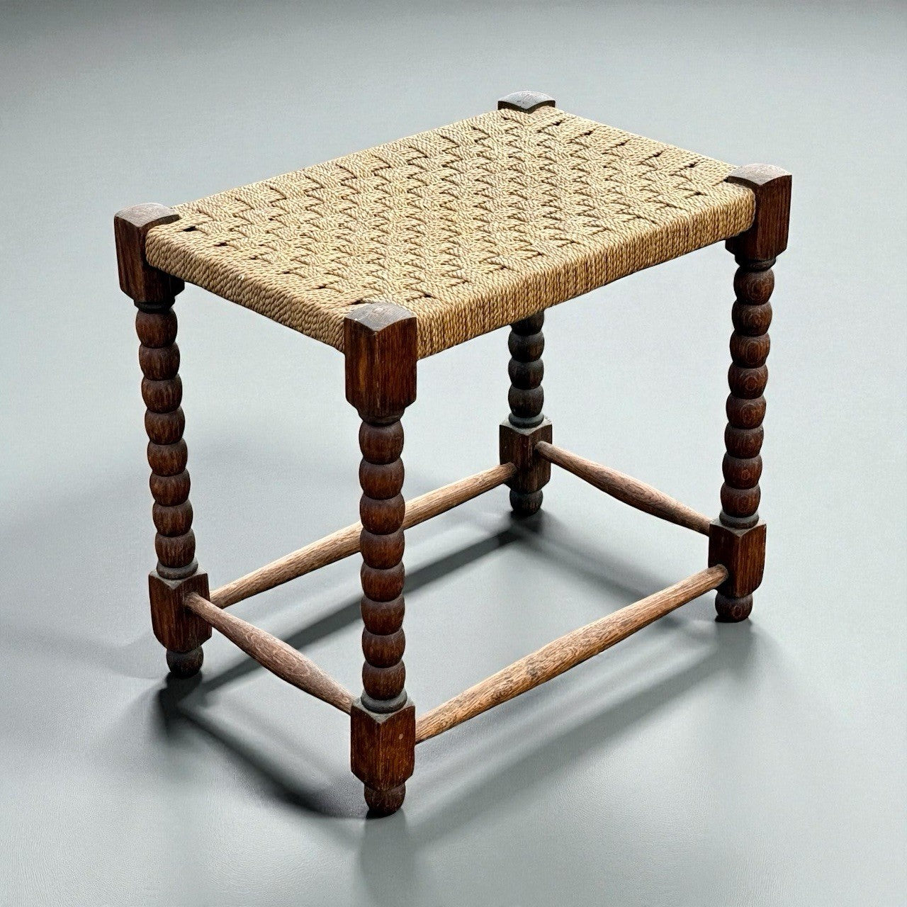 Antique Bobbin Leg Oak Stool