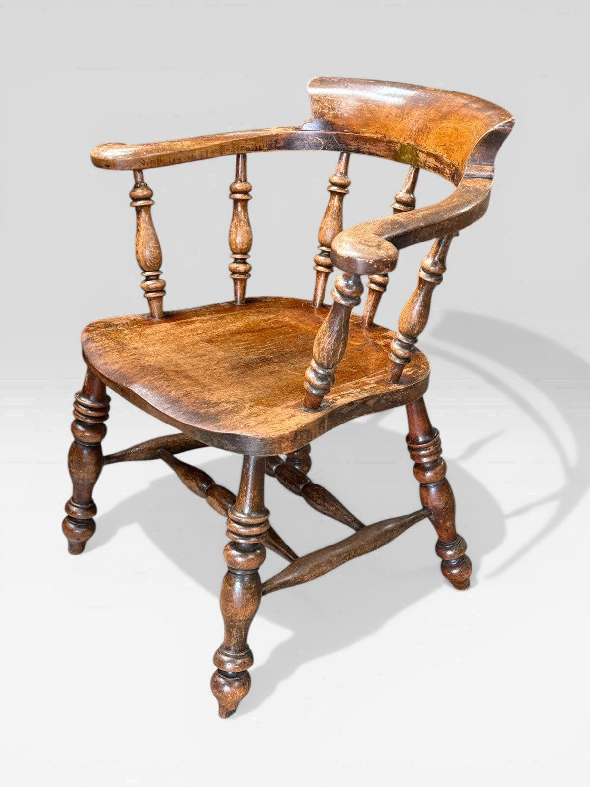 Antique Victorian Oak Captain’s Chair Desk Armchair Carver Seat Vintage