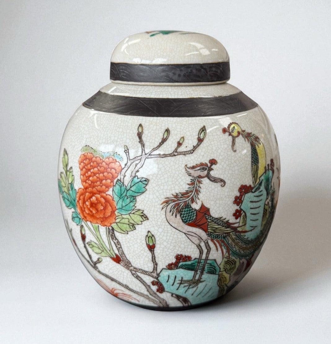 Pair Of Antique Peacock Ginger Jars 