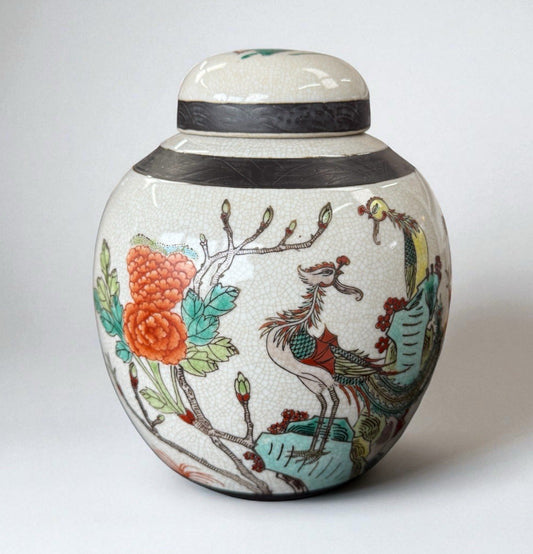 Pair Of Antique Peacock Ginger Jars 