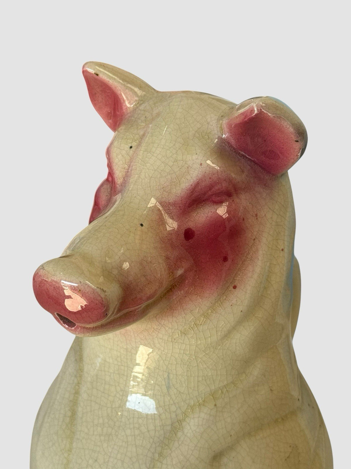 Antique Majolica Glazed Ceramic Pig Jug Pitcher Creamware Style Rustic