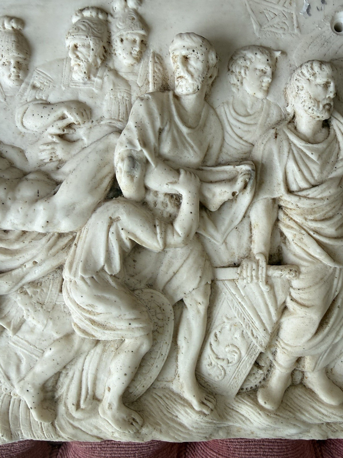 Vintage Roman Sarcophagus Relief Plaque Classical Stone Wall Art Antique Style