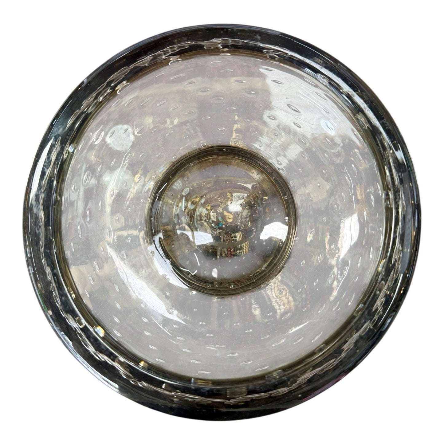 Vintage Whitefriars Glass Controlled Bubbles Large Bowl Smokey Grey Green