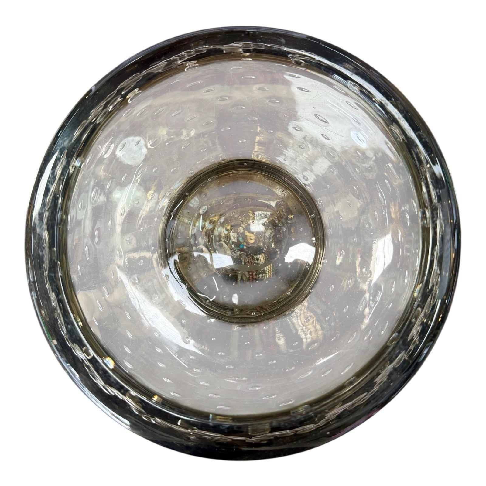 Vintage Whitefriars Glass Controlled Bubbles Large Bowl Smokey Grey Green