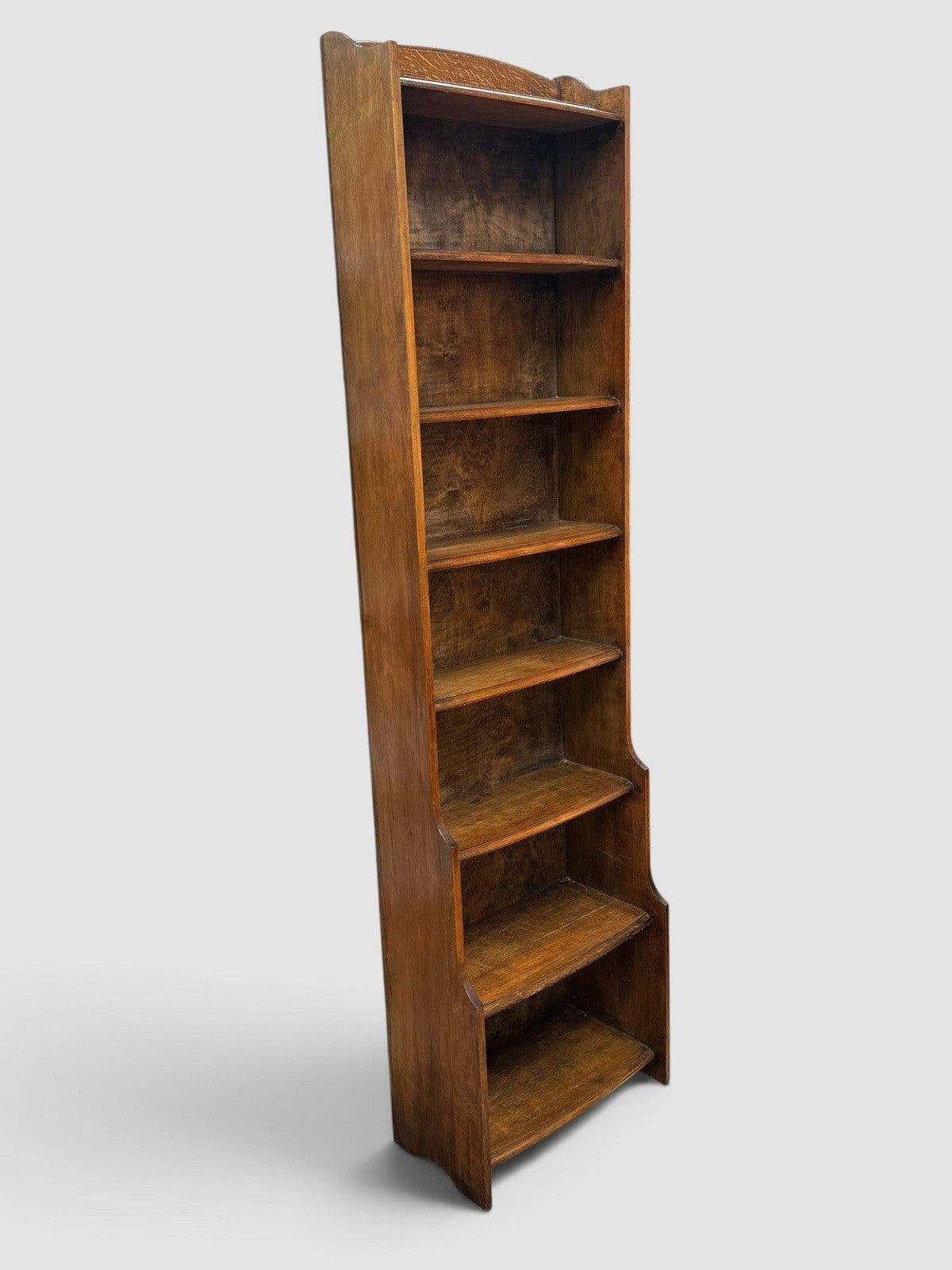 Antique Art Deco Waterfall Bookcase Vintage Oak 1910s Open Shelving