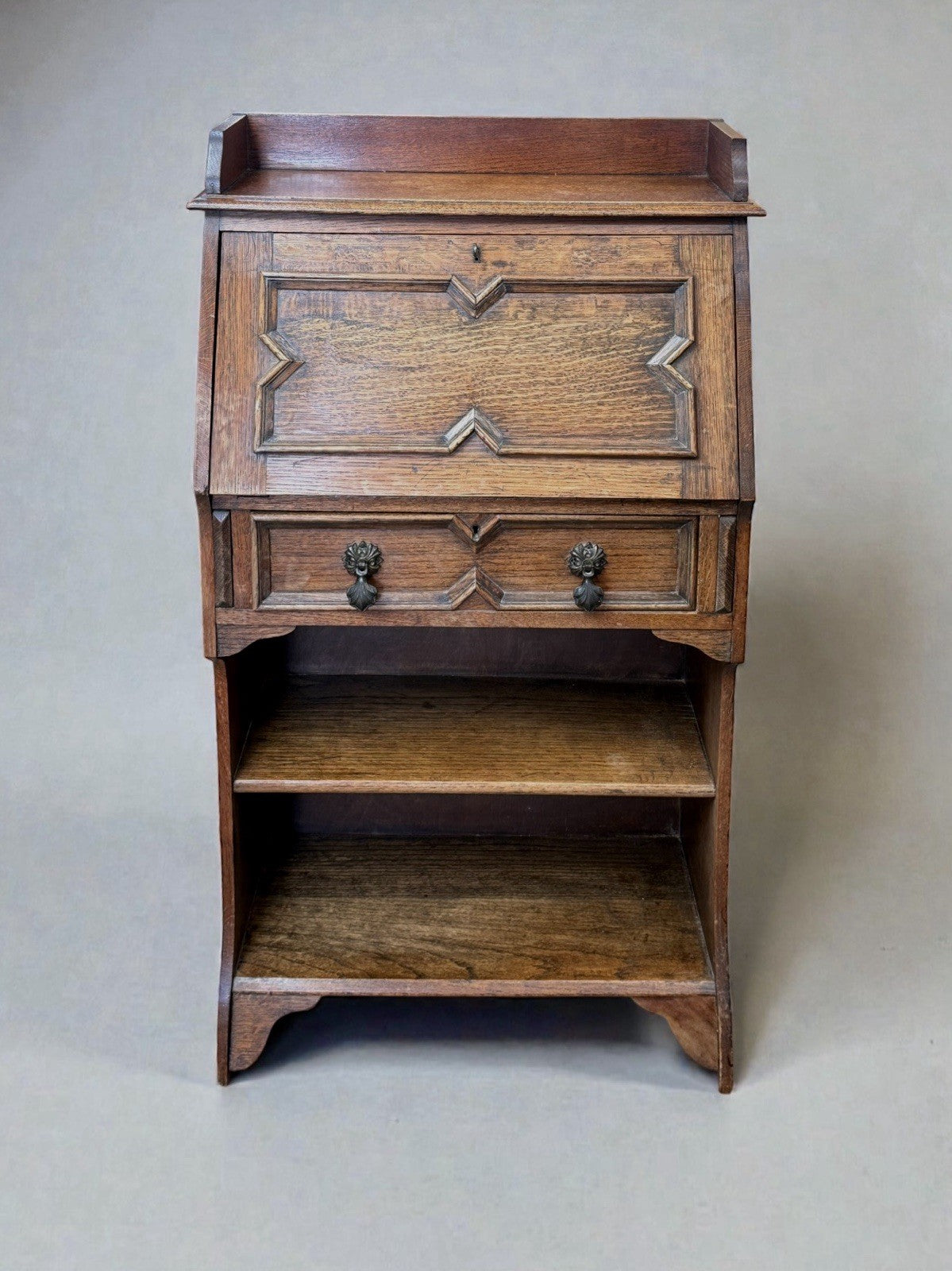 Antique Edwardian Arts & Crafts Bureau Writing Desk Solid Oak Original