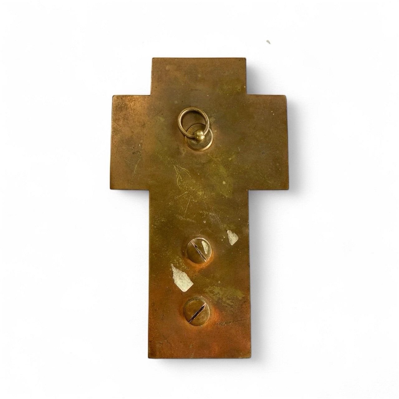 Antique 19thC French Champleve Enamel Crucifix Cross on Onyx Holy Water Font