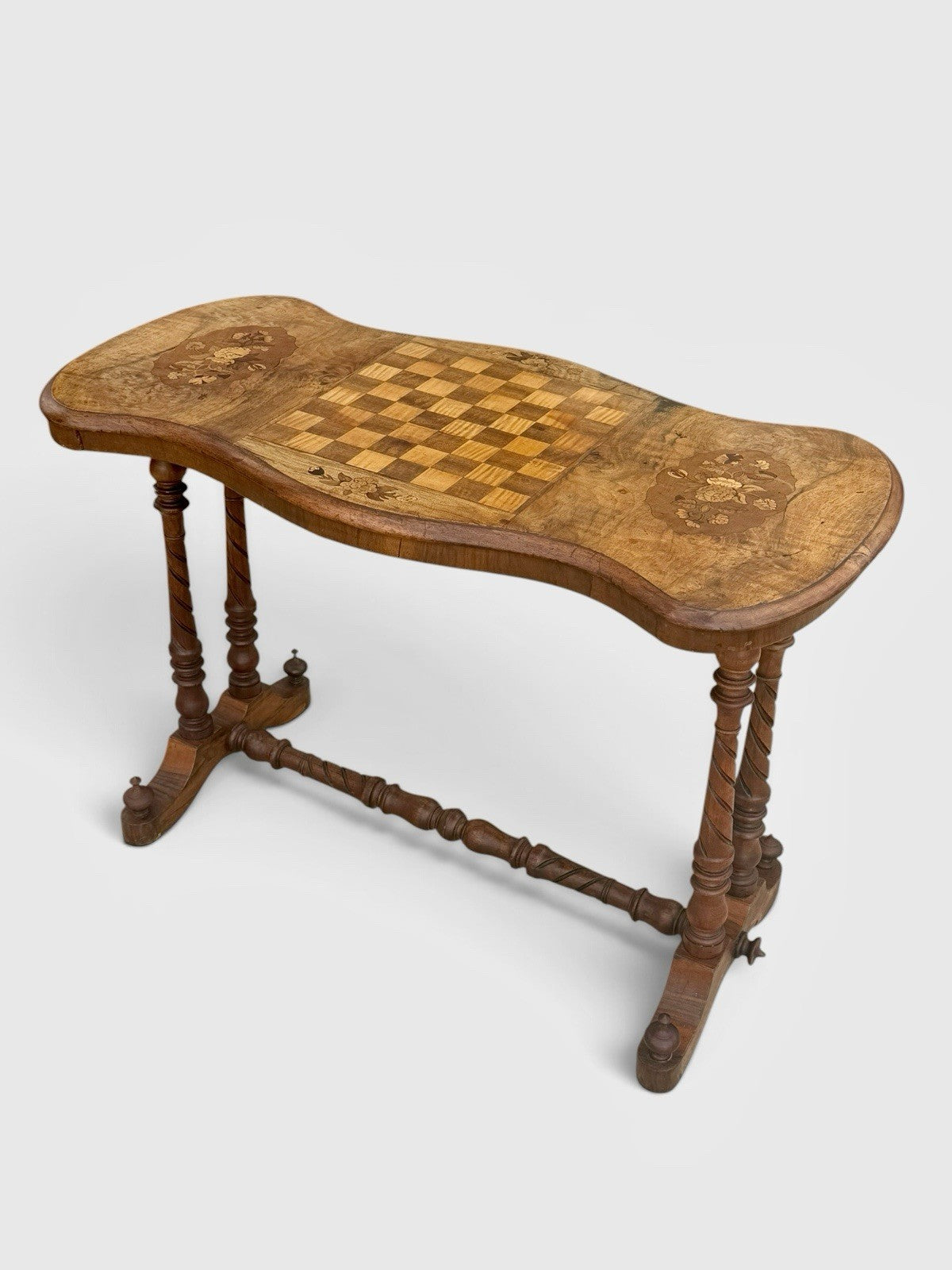 Antique Victorian Walnut Games Chess Table 19th Century Inlaid Board Side Table