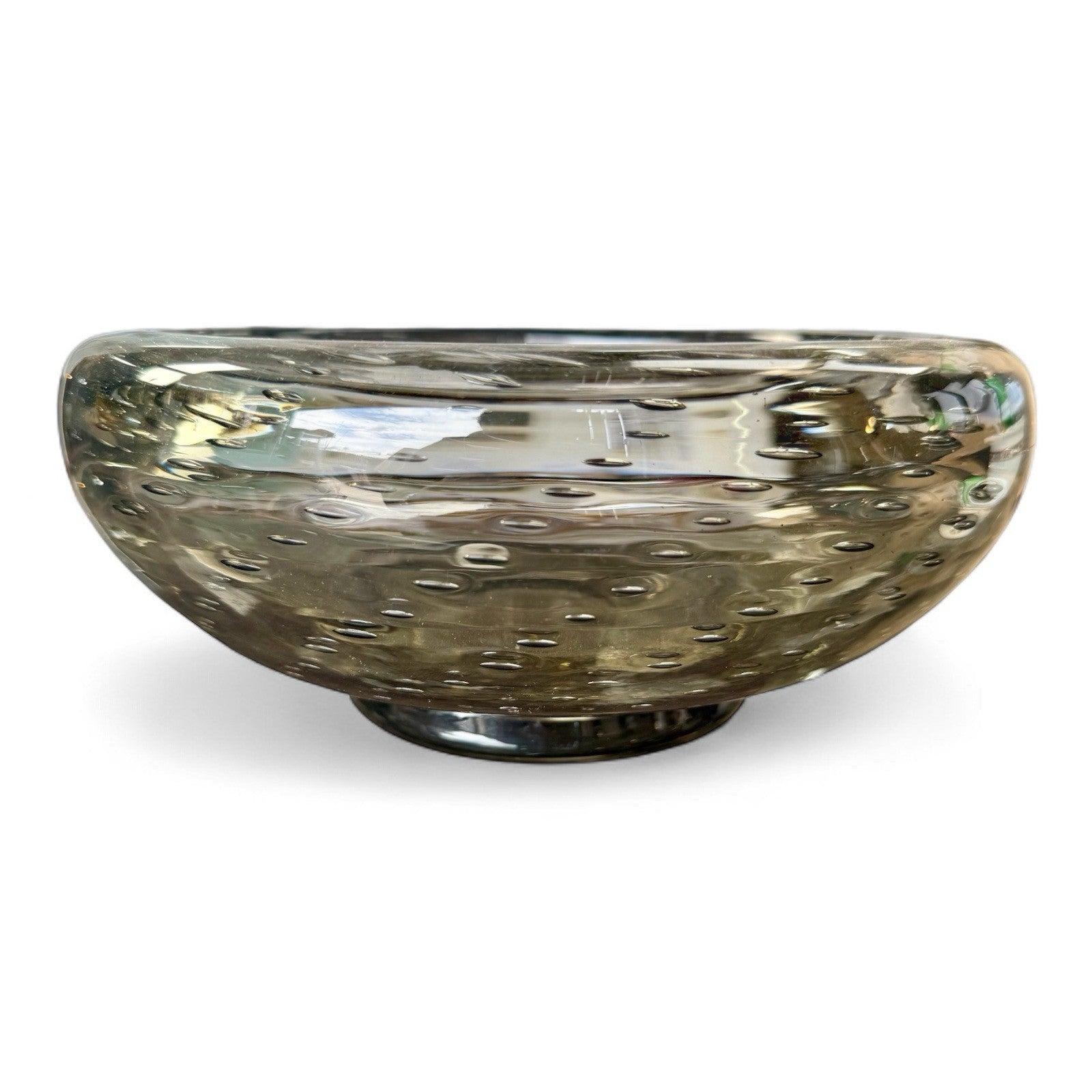 Vintage Whitefriars Glass Controlled Bubbles Large Bowl Smokey Grey Green