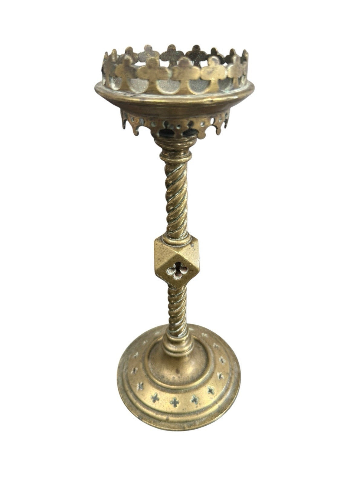 Pair Antique Victorian Brass Gothic Candlesticks Church