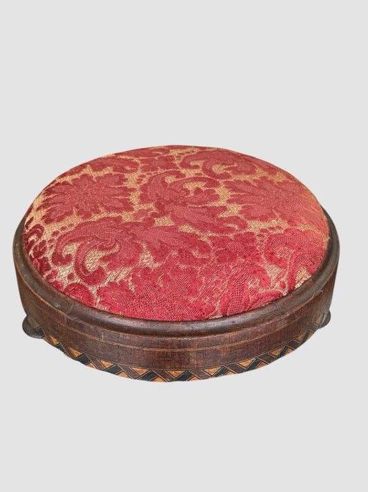 English Victorian Ebonised Cushioned Footstool Art Nouveau Detail