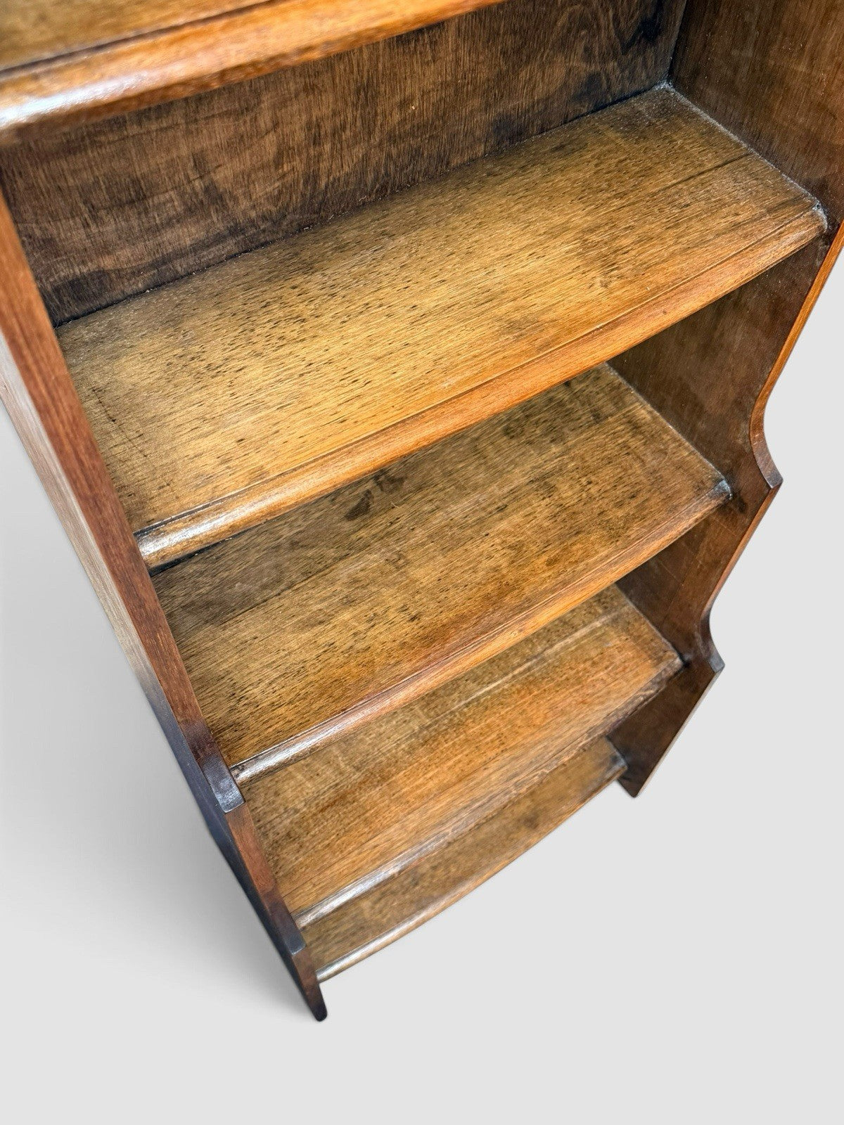 Antique Art Deco Waterfall Bookcase Vintage Oak 1910s Open Shelving