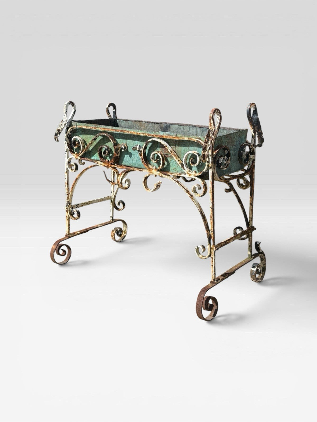 Antique French Wrought Iron Planter Garden Urn Decorative Patio Vintage