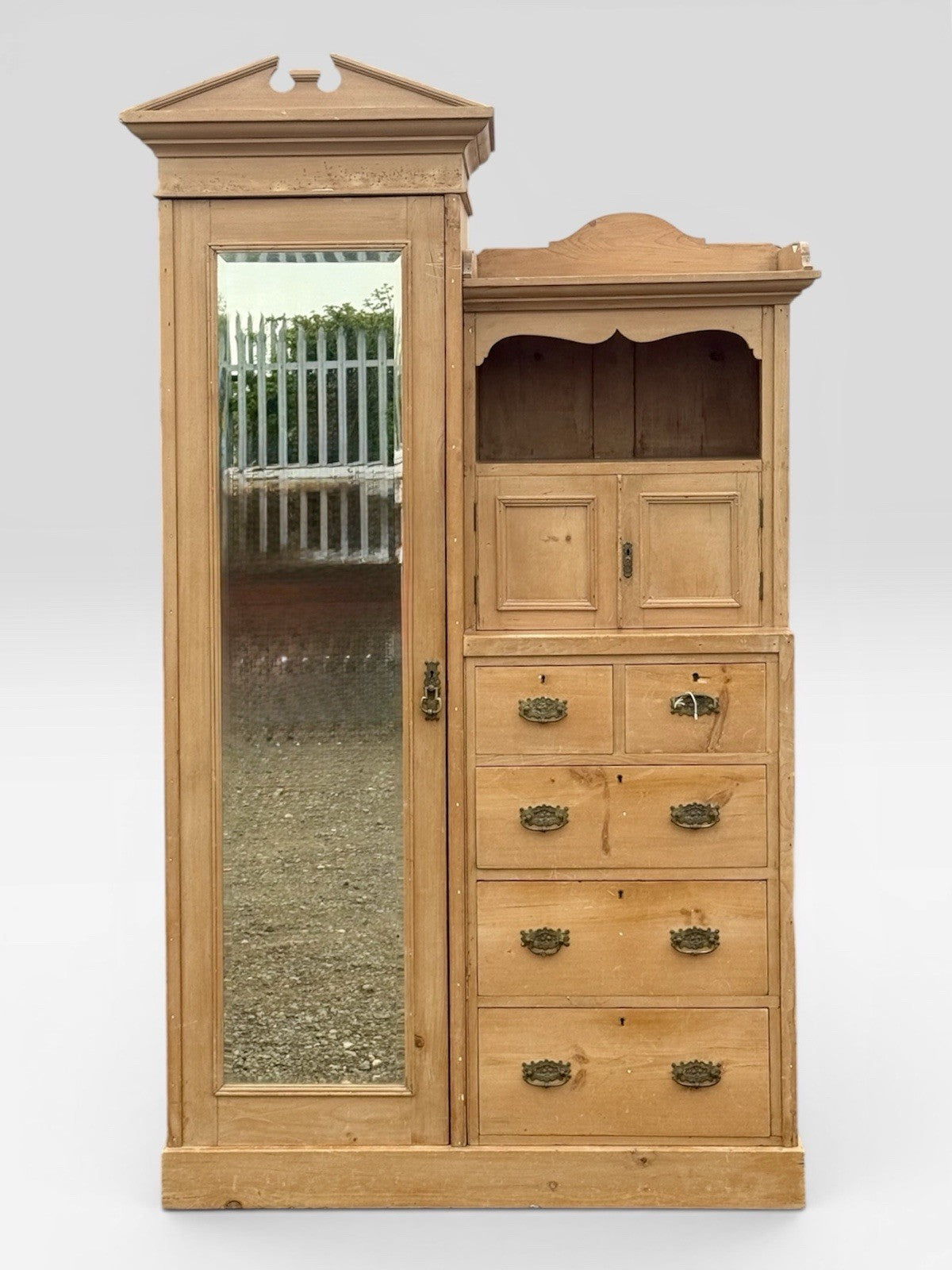 Antique Victorian Pine Wardrobe Rustic Country Armoire Storage Cabinet