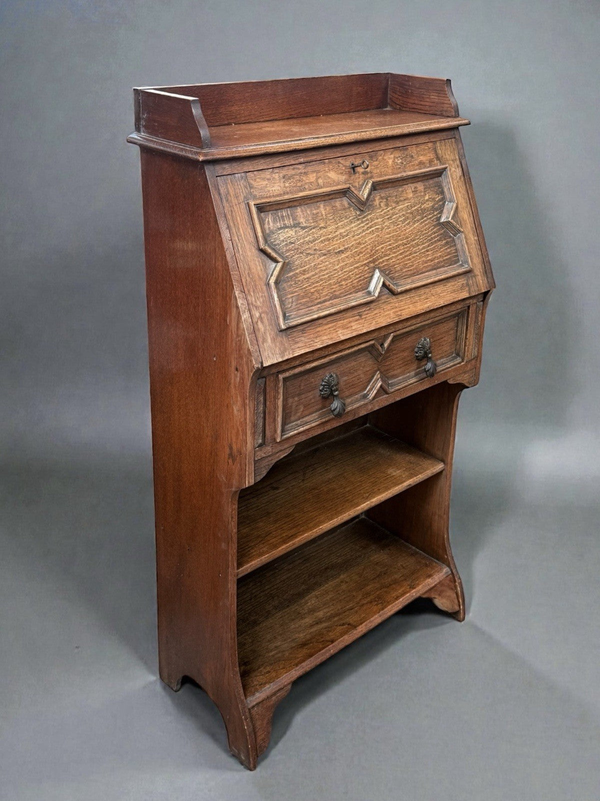 Antique Edwardian Arts & Crafts Bureau Writing Desk Solid Oak Original
