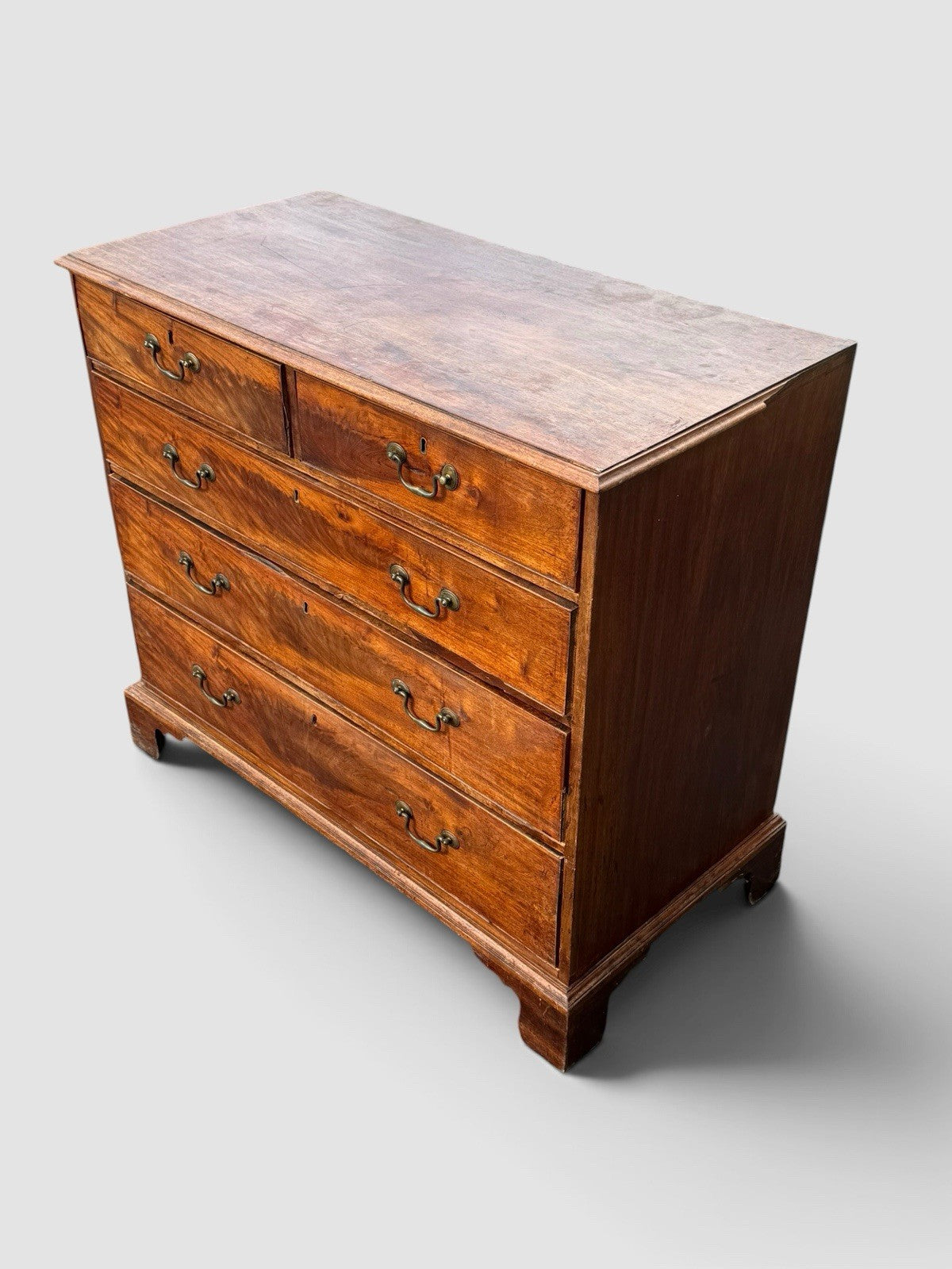Antique Georgian Mahogany Chest of Drawers 2 Over 3 Brass Handles