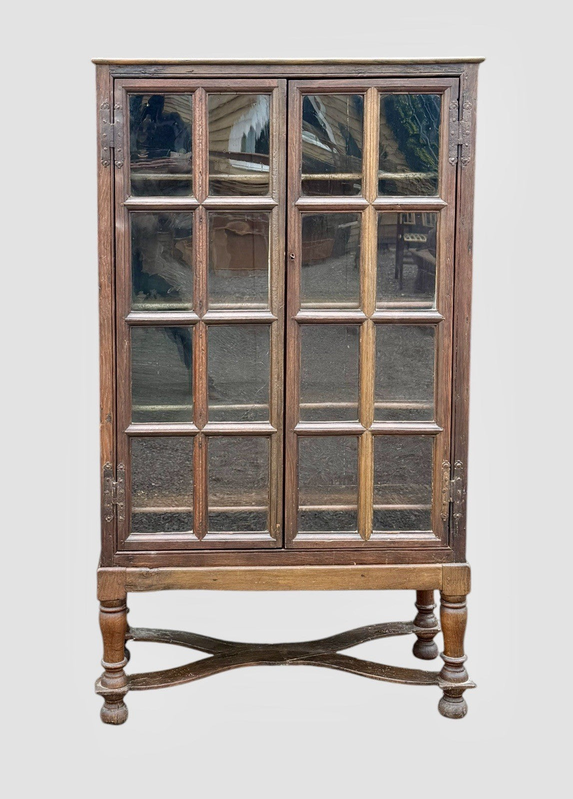 Antique 19th Century Oak Display Cabinet Bookcase Glazed Doors Shelving