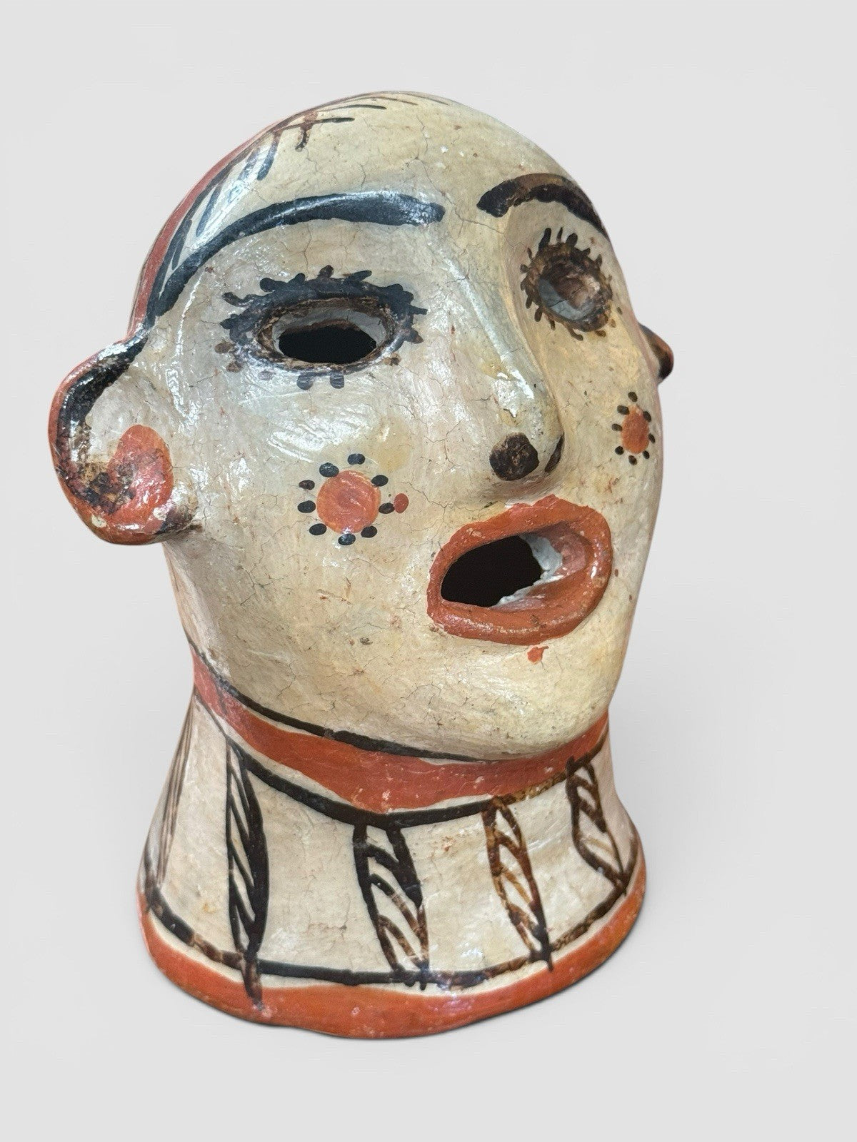 Vintage Peruvian Clay Head Sculpture Pottery Bust Folk Art Tribal Figure