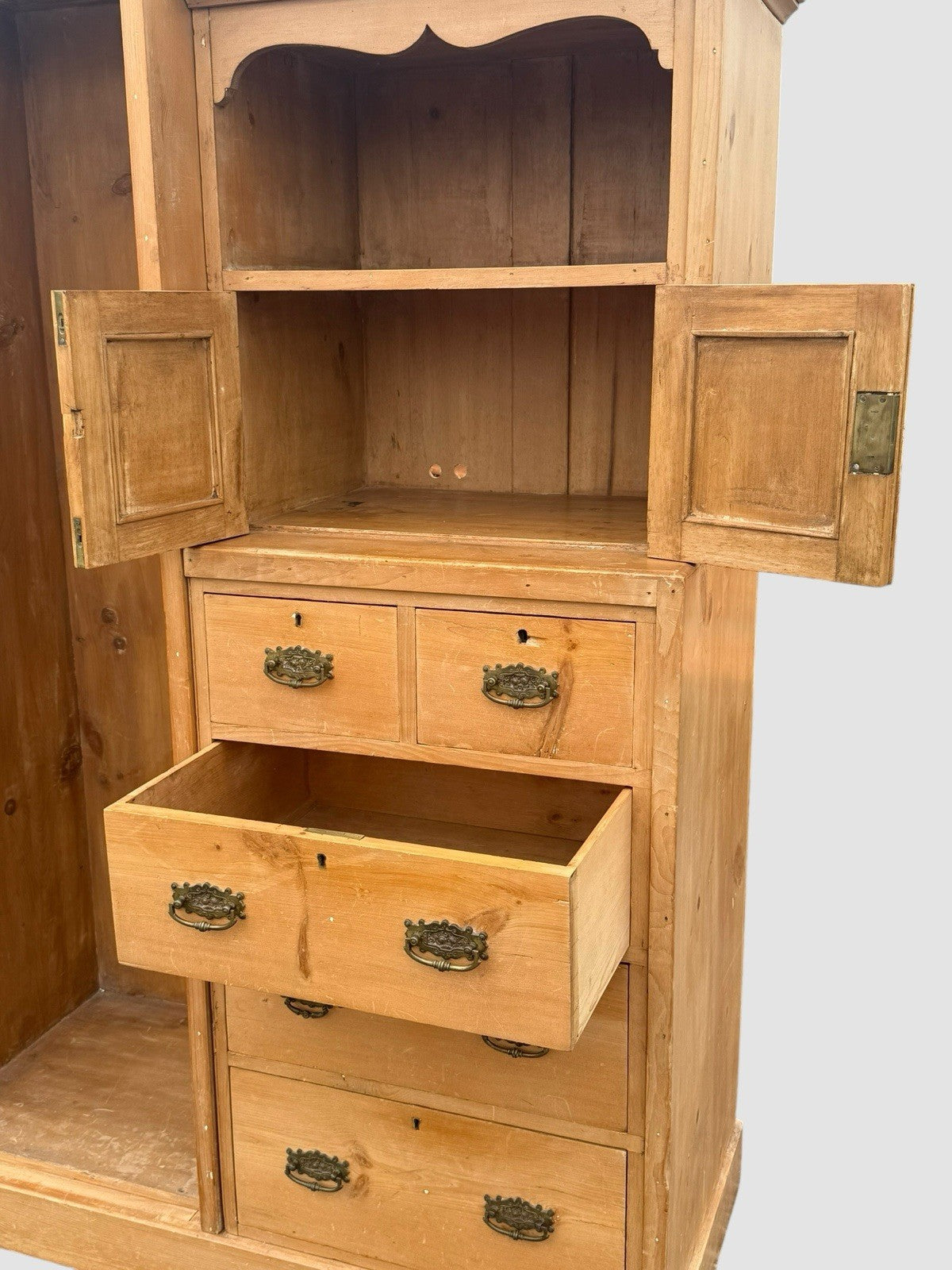 Antique Victorian Pine Wardrobe Rustic Country Armoire Storage Cabinet